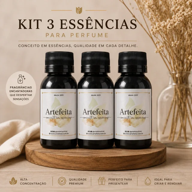 KIT 3 Essências para Perfume 50ml – 50% OFF na 3ª Essência