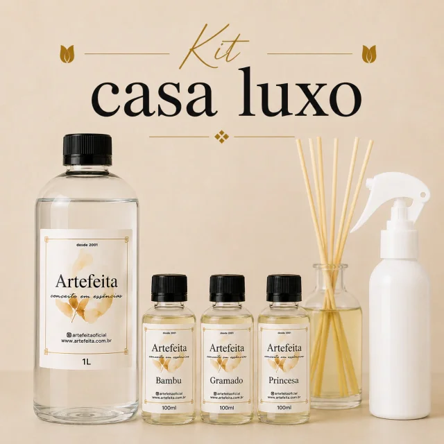 Kit Casa Luxo Completo – Base + 3 Essências + Embalagens
