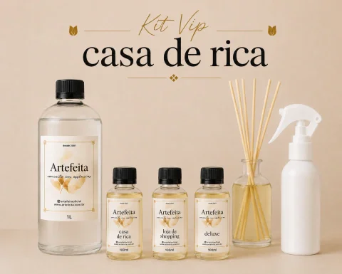 Kit Casa de Rica VIP Completo – Base + 3 Essências 100ml + Embalagens
