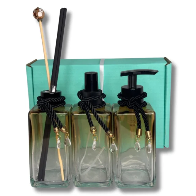 Kit Presente Square Caramelo Difusor + Home Spray + Saboneteira
