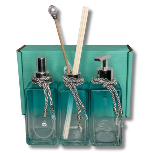 Kit Presente Square Azul Tiffany Difusor + Home Spray + Saboneteira