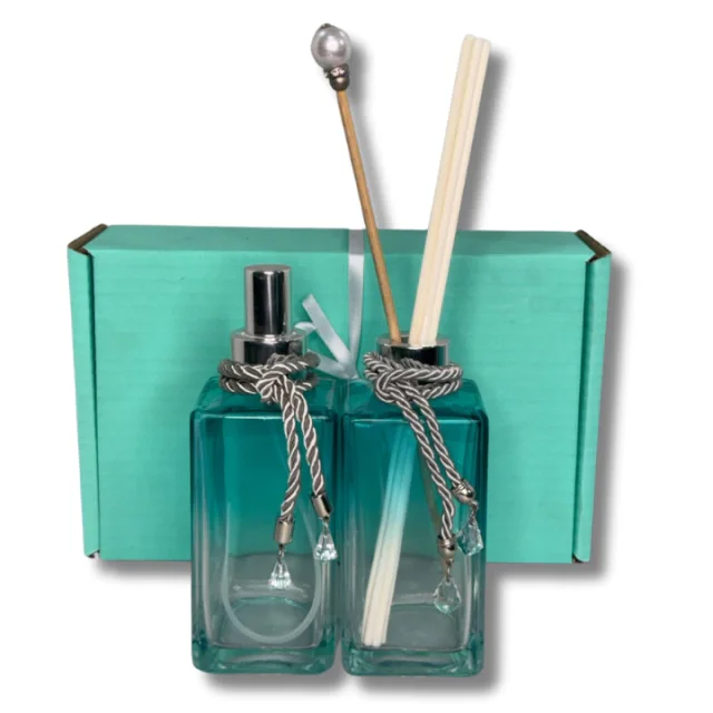 Kit Presente Square Azul Tiffany Difusor + Home Spray + Saboneteira