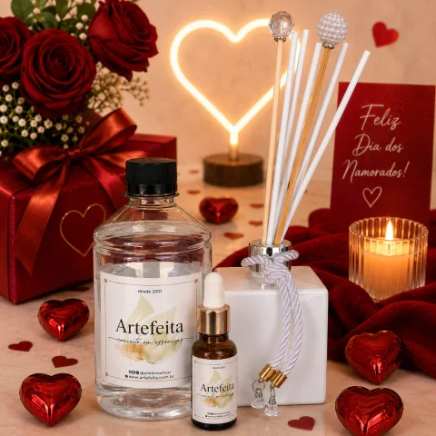Kit Love Difusor de Varetas Cube Branco com Brinde Especial
